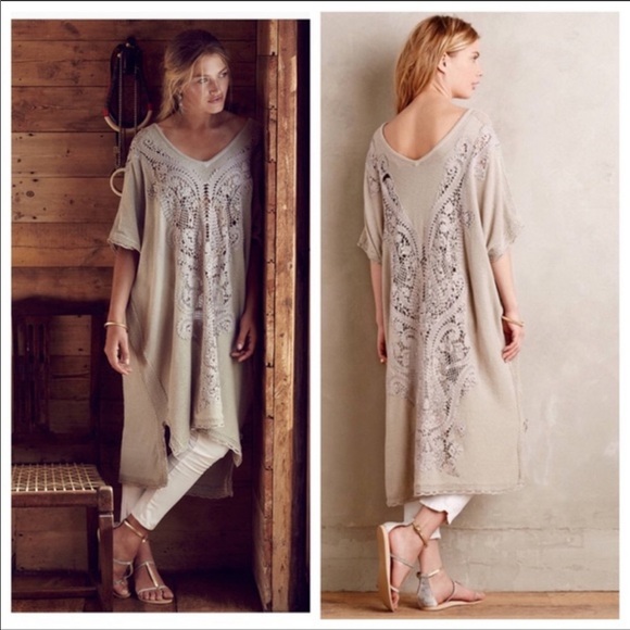 Anthropologie Tops - Anthro Knitted & Knotted Crochet Lace Kaftan